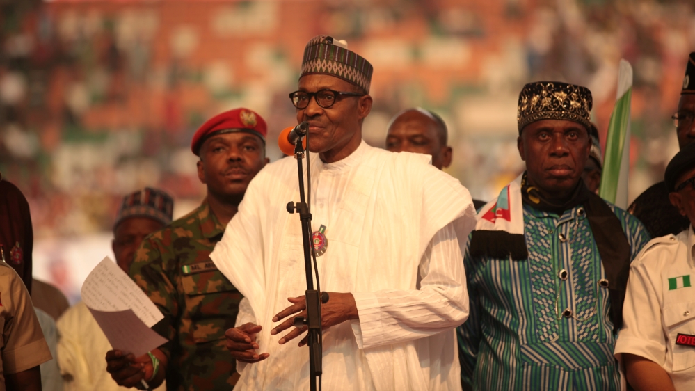 Nigeria''s President Muhammadu Buhari speaks a launch campaign for his re-election, in Uyo