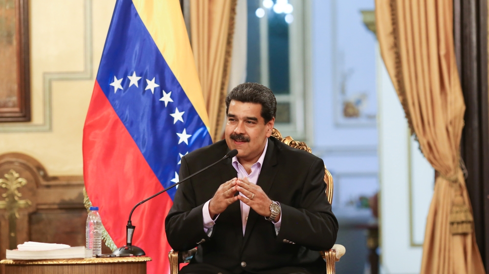 Venezuela''s President Nicolas Maduro speaks during a meeting with members of the Venezuelan diplomatic corp after their arrival from the United States, at the Miraflores Palace in Caracas