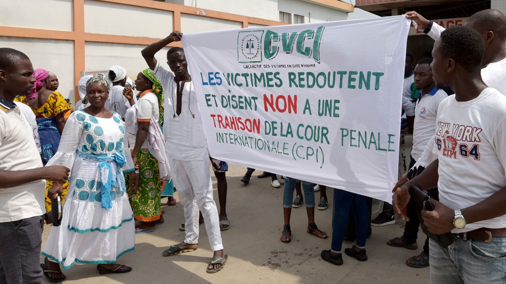 About 200 victims gathered in Abidjan to urge the ICC to keep Gbagbo in jail [Sia Kambou/AFP]