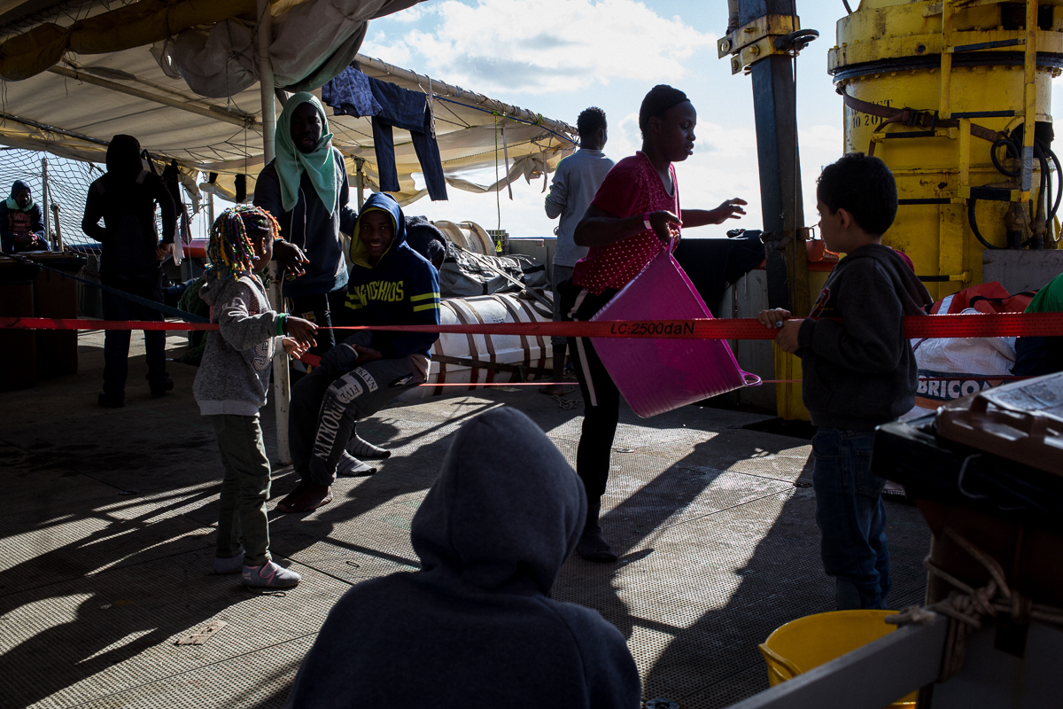 When the weater alowws migrants spend time outside the vessel cleaning their cloths. Life onboard the Dutch-flagged rescue vessel Sea Watch 3 is hard and frustrating for the 32 migrats rescued from t