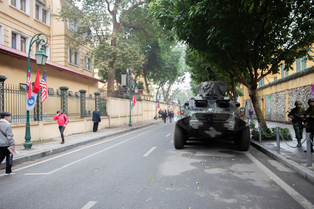 In addition to police officials, the Vietnamese government also has extra security on hand to guard the leaders and their teams during their visit. [Faras Ghani/Al Jazeera]