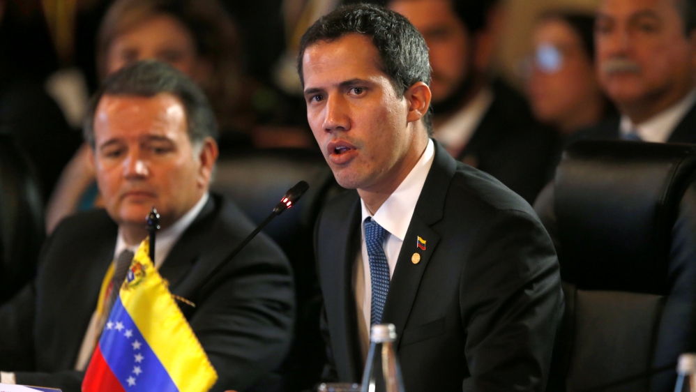 Venezuelan opposition leader Juan Guaido speaks during a meeting of the Lima Group in Bogota [Luisa Gonzalez/Reuters]