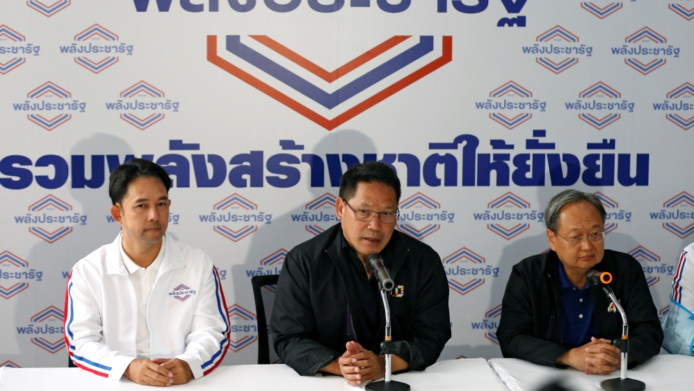 Uttama Savanayana, Palang Pracharat Party leader, holds a news conference after the general election in Bangkok