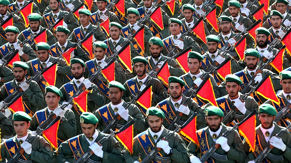 Iran''s Revolutionary Guard troops march in a military parade marking the 36th anniversary of Iraq''s 1980 invasion of Iran, in front of the shrine of late revolutionary founder Ayatollah Khomeini, just