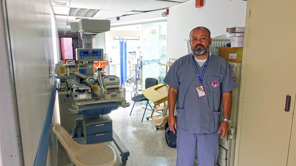 'The first blackout hit on March 7, and until a week ago, I was working in this hospital with no water whatsoever,' said Rivas, a paediatrician [Elizabeth Melimopoulos/Al Jazeera] 