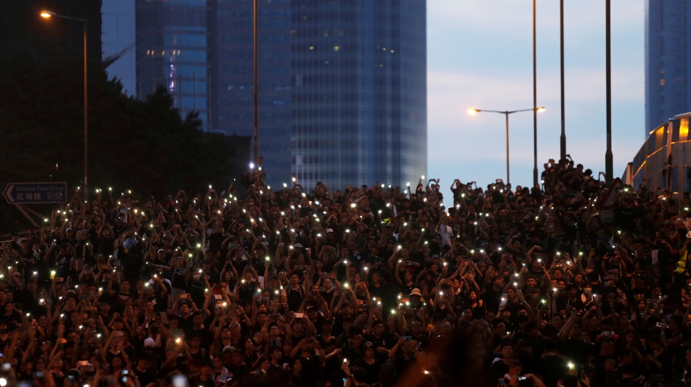 Demonstration demanding Hong Kong's leaders to step down and withdraw the extradition bill, in Hong Kong