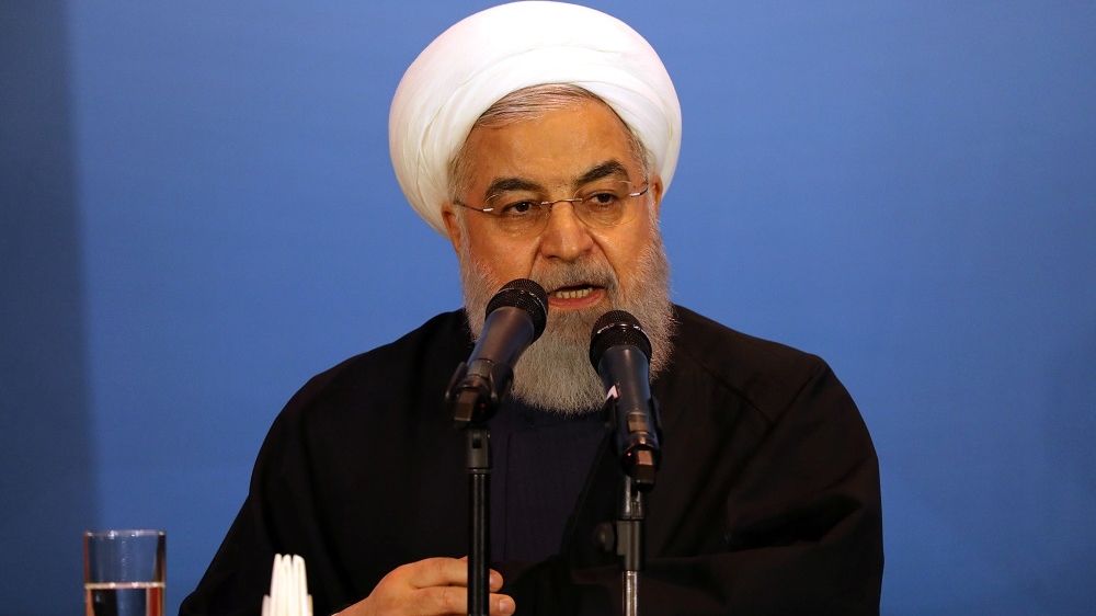Iranian President Hassan Rouhani speaks during a meeting with tribal leaders in Kerbala
