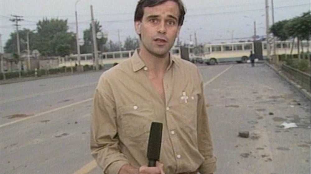 Adrian Brown reporting from Tiananmen Square in 1989