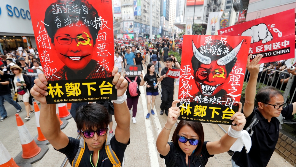 Demonstration demanding Hong Kong''s leaders to step down and withdraw the extradition bill, in Hong Kong