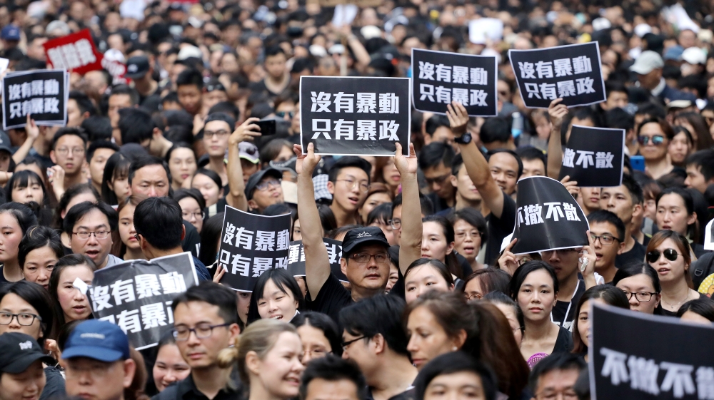 Demonstration demanding Hong Kong''s leaders to step down and withdraw the extradition bill, in Hong Kong