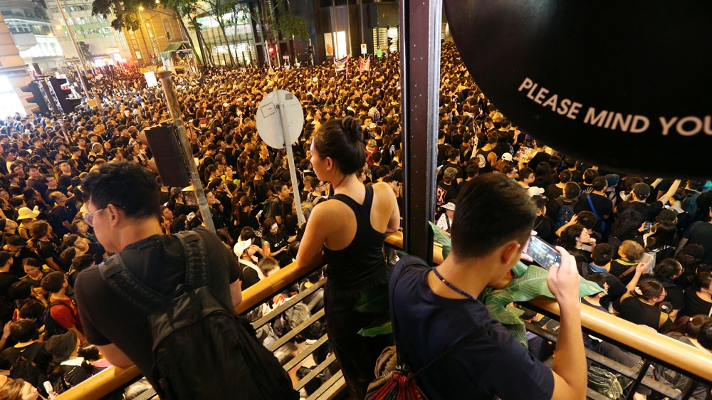 Demonstration demanding Hong Kong's leaders to step down and withdraw the extradition bill, in Hong Kong