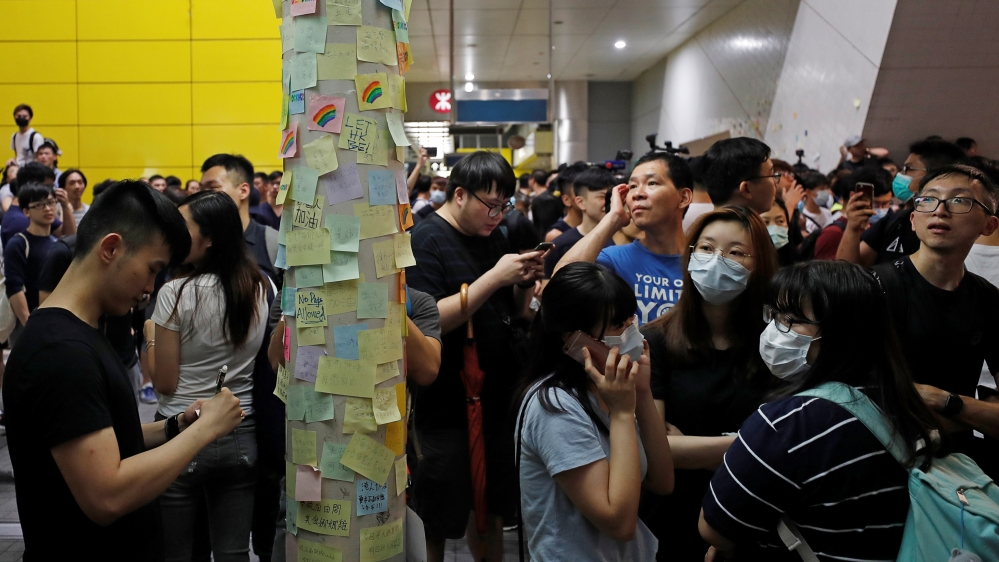 Memos and notices are placed on "Lennon Walls" by anti-extradition bill protesters at Yau Tong in Hong Kong