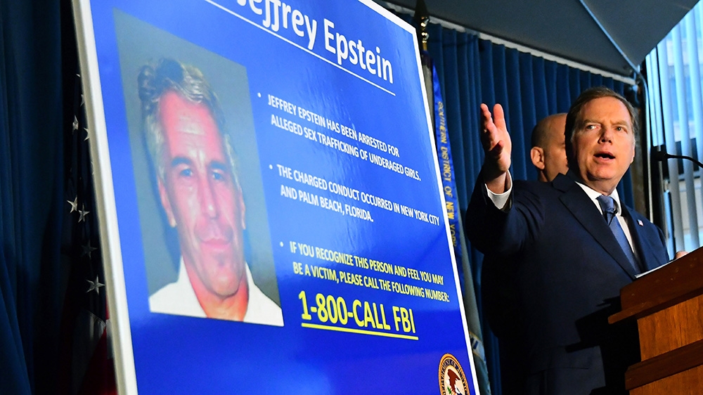 Epstein indictment announcement/NYC July 8, 2019