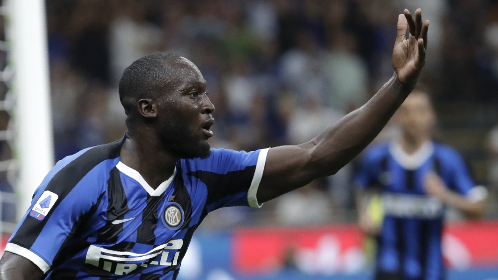 Inter Milan''s Romelu Lukaku celebrates after scoring his side''s third goal during the Serie A soccer match between Inter Milan and Lecce at the San Siro stadium, in Milan, Italy