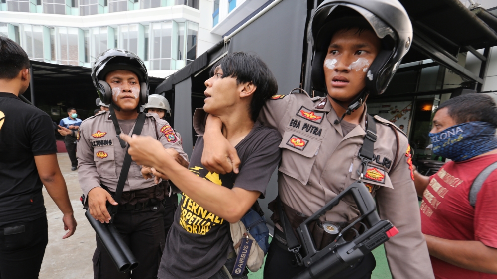Students stage protest against controversial bills in Medan, Indonesia