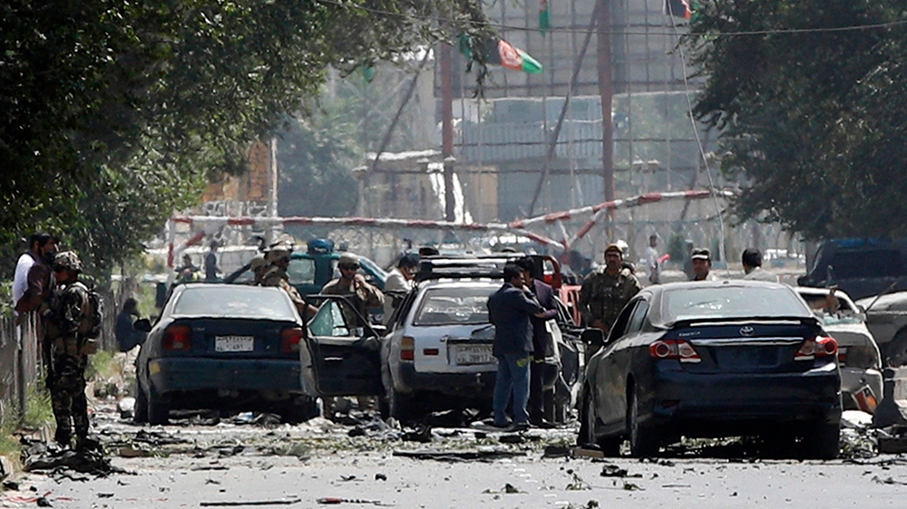Afghan security forces inspect the scene after a suicide attack targeted a checkpoint in downtown Kabul, Afghanistan, 05 September 2019. According to reports, at least three people were killed and se