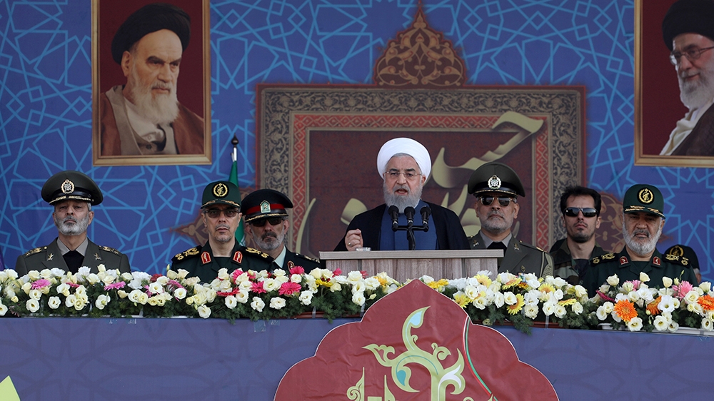 Iranian President Hassan Rouhani delivers a speech during the ceremony of the National Army Day parade in Tehran, Iran September 22, 2019. WANA (West Asia News Agency) via REUTERS ATTENTION EDITORS 