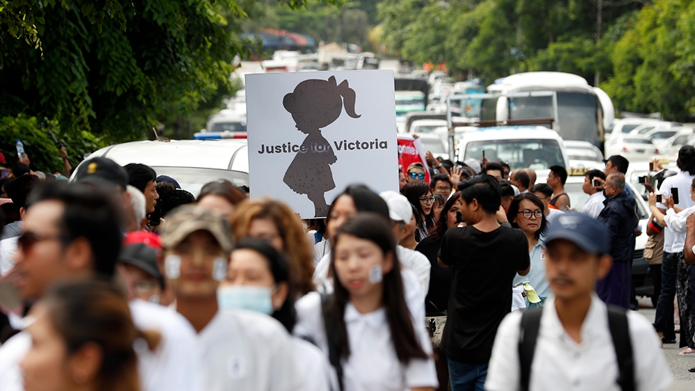 People shout slogans during a protest calling for justice in a rape case, in Yangon, Myanmar, 06 July 2019. Thousands of people gathered to march to the Criminal Investigation Department (CID) to dema