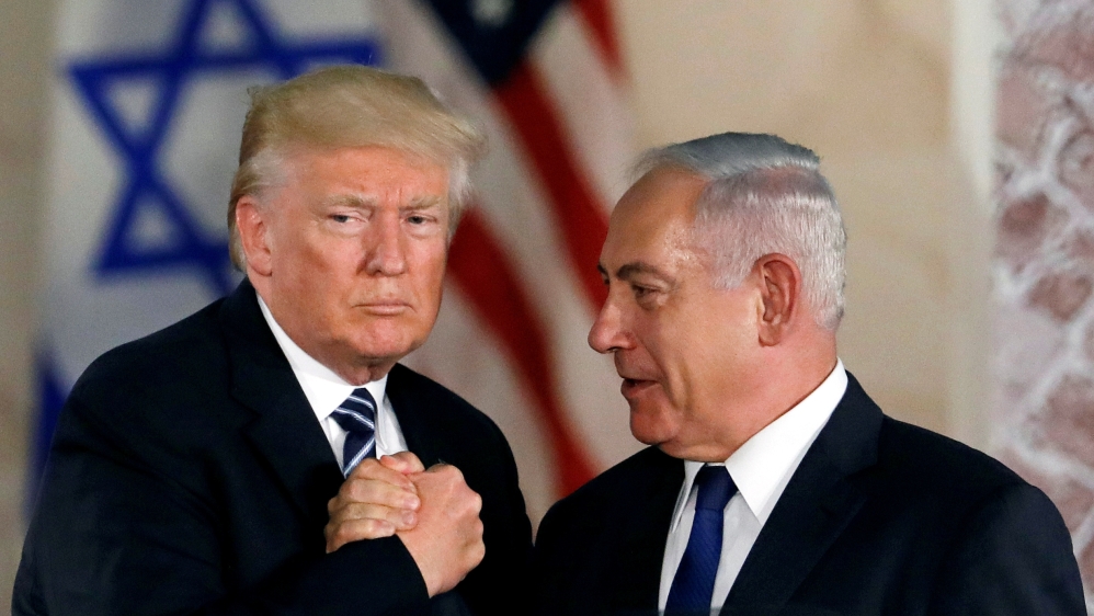 U.S. President Donald Trump and Israeli Prime Minister Benjamin Netanyahu shake hands after Trump''s address at the Israel Museum in Jerusalem May 23, 2017