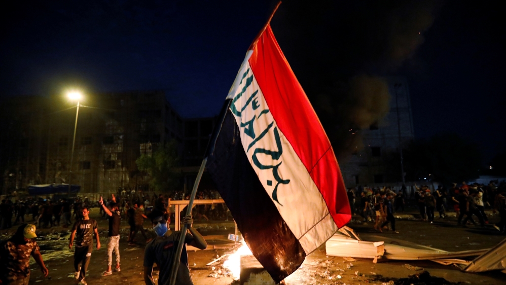 Demonstrators gather at a protest during a curfew, two days after the nationwide anti-government protests turned violent, in Baghdad, Iraq October 3, 2019