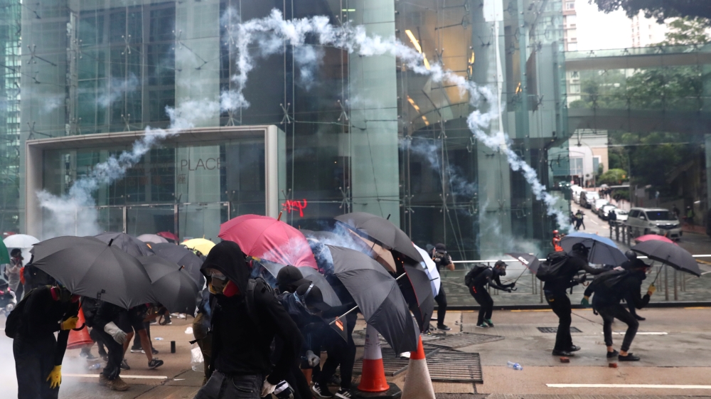 Anti-government protesters attend a demonstration in Wan Chai district, in Hong Kong
