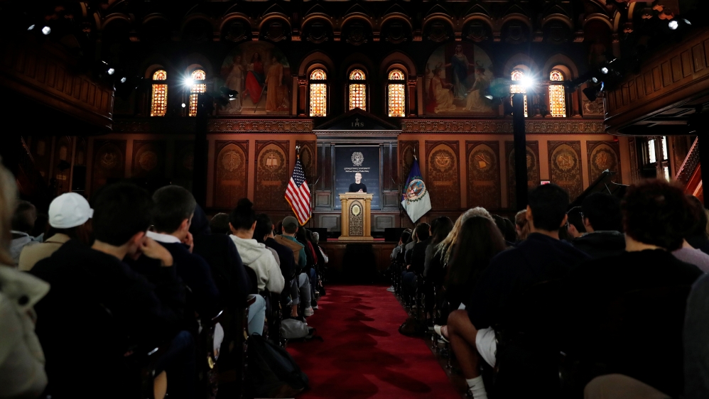 Facebook Chairman and CEO Mark Zuckerberg addresses the audience in Georgetown University''s Institute of Politics and Public Service in Washington