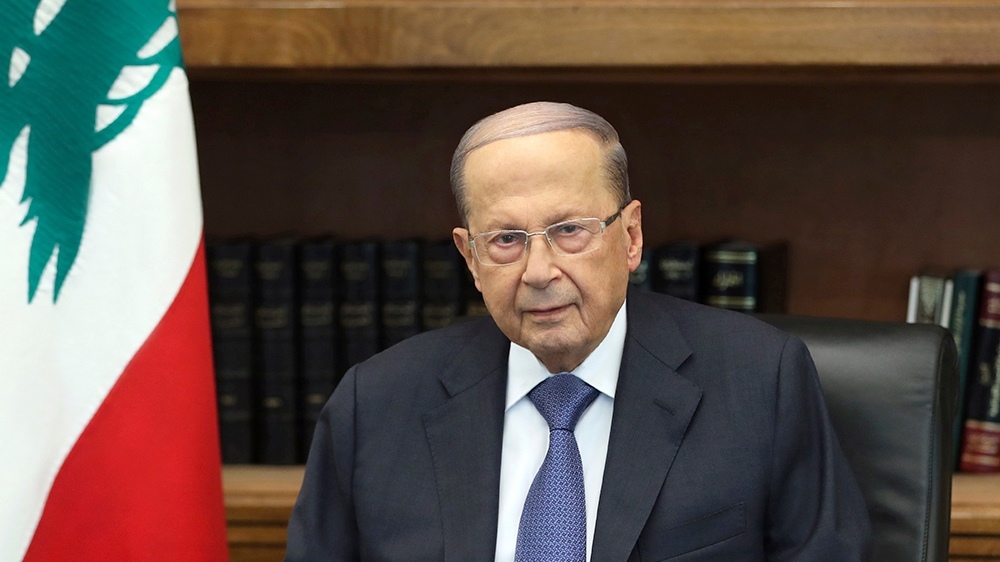 In this photo released by the Lebanese government, Lebanese president Michel Aoun addressees a speech, in the presidential palace, in Baabda, east of Beirut, Lebanon, Thursday, Oct. 24, 2019. Aoun tol