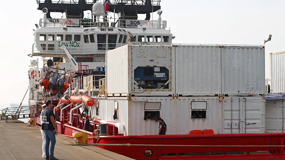 Migrants disembark from the Ocean Viking rescue ship enters in the commercial port of Taranto in Taranto, Italy, 16 October 2019. Italy allowed 176 migrants who were rescued from two boats off the Lib