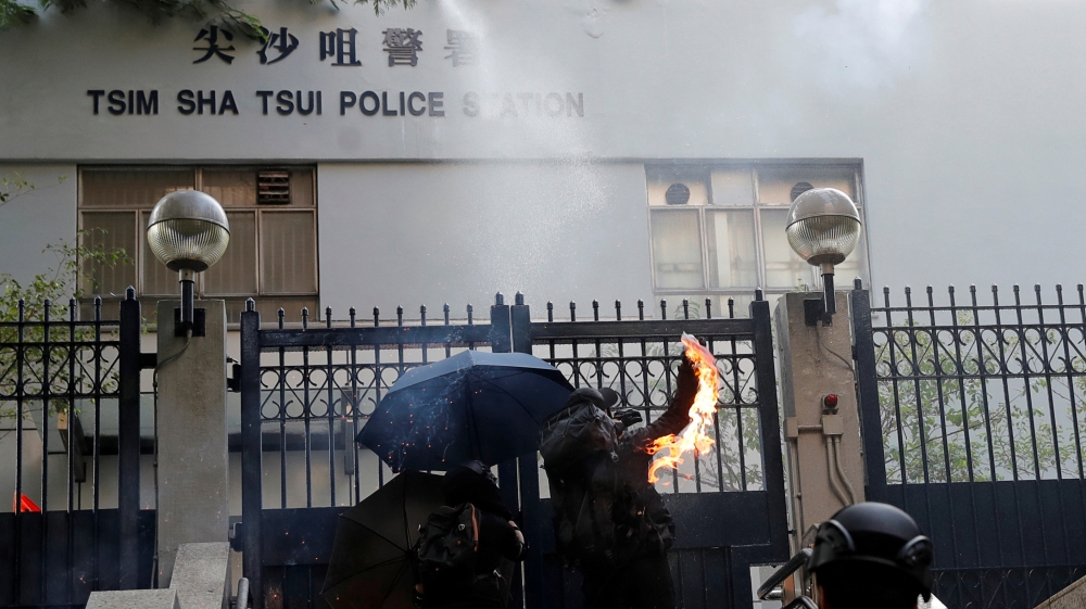 Anti-government demonstrators attend a protest march in Hong Kong