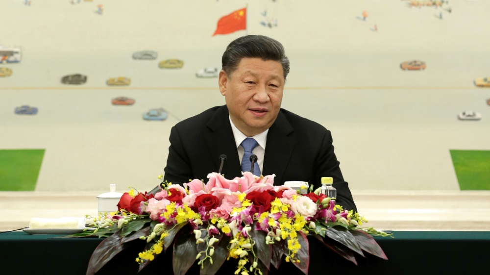 Chinese President Xi Jinping speaks during a meeting with delegates from the 2019 New Economy Forum in Beijing