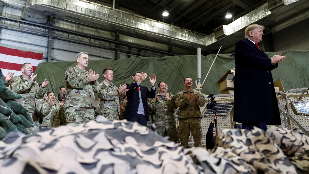 U.S. President Donald Trump makes an unannounced visit to U.S. troops at Bagram Air Base in Afghanistan