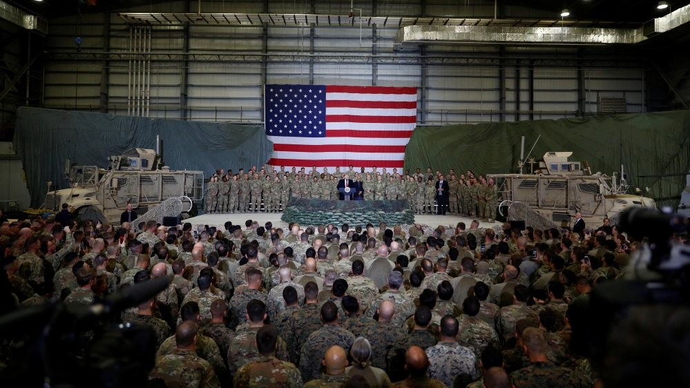 U.S. President Donald Trump makes an unannounced visit to U.S. troops at Bagram Air Base in Afghanistan