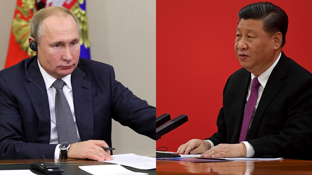Xi Jinping and Vladimir Putin from photos of a joint pressconference they did on December 2 [AP Photos]