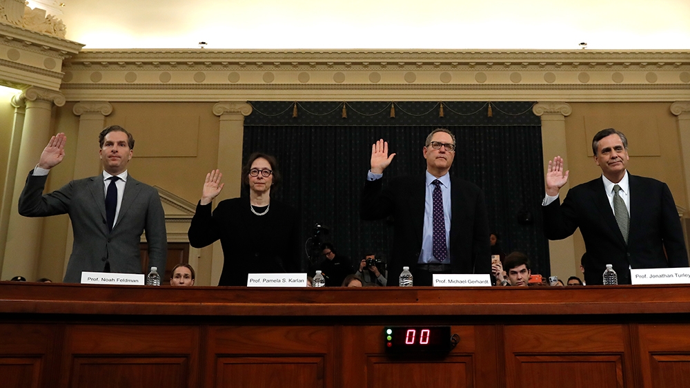 Constitutional law experts, from left, Harvard Law School professor Noah Feldman, Stanford Law School professor Pamela Karlan, University of North Carolina Law School professor Michael Gerhardt and Ge