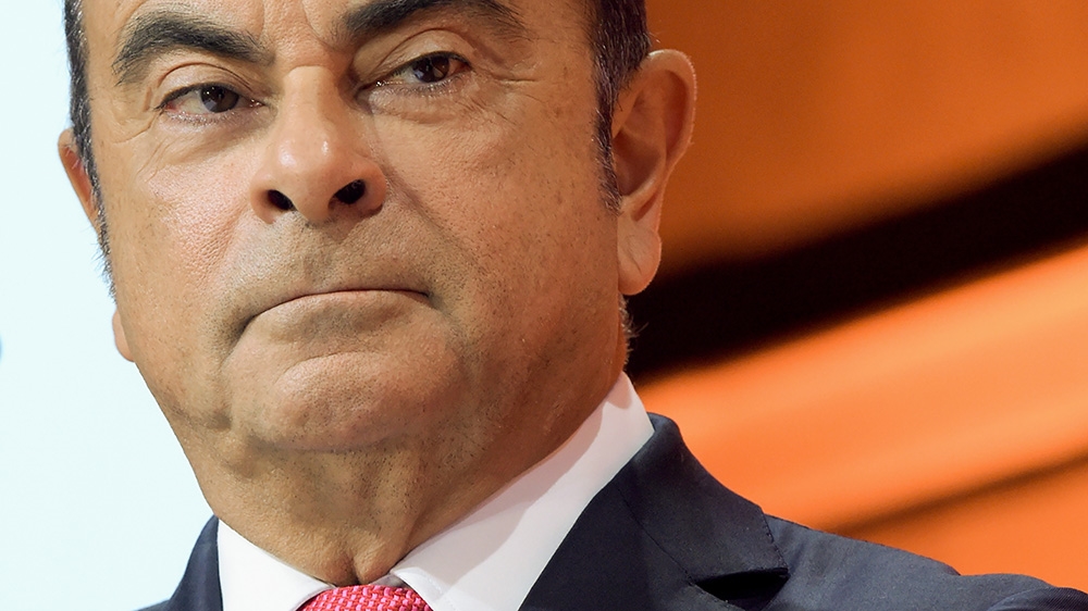 In this file photo taken on September 15, 2017 then Renault-Nissan Chairman and CEO Carlos Ghosn looks on during a press conference in Paris to present the Renault Nissan group strategy