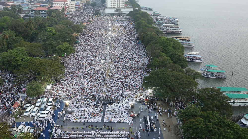 In this photo taken on January 1, 2020 protesters gather for a demonstration against India's new citizenship law, at a rally organised by various Muslim groups, in Kochi in southern Kerala state. STR