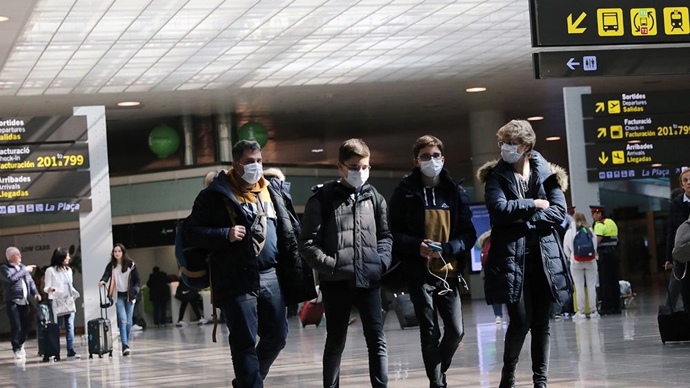A family from France arrives at Josep Tarradellas Barcelona-El Prat Airport from Venezia, before traveling towards France, where cases of novel coronavirus has been confirmed in Barcelona, Spain Febru