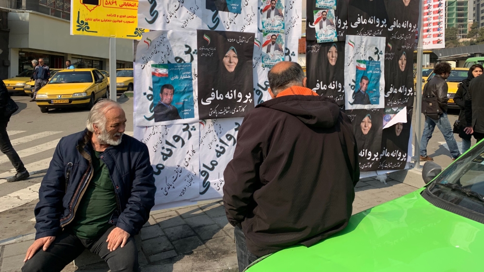 Photos of campaign posters in Tajrish Square in Iran’s capital city, Tehran, Iran ahead of the election [Arwa Ibrahim]