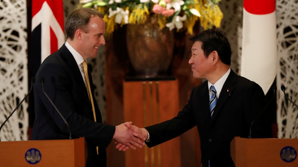 British Foreign Secretary Dominic Raab and Japanese Foreign Minister Toshimitsu Motegi