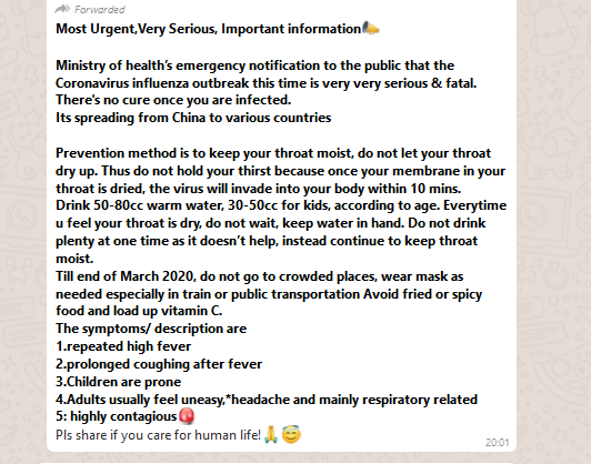 Coronavirus misinformation India [Screengrab]