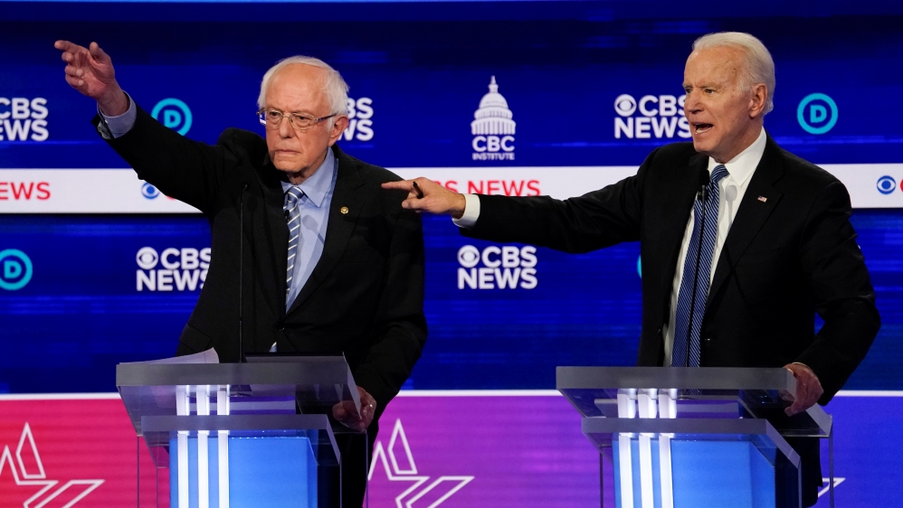 Democratic 2020 U.S. presidential candidates Sanders and Biden participate in the tenth Democratic 2020 presidential debate at the Gaillard Center in Charleston, South Carolina