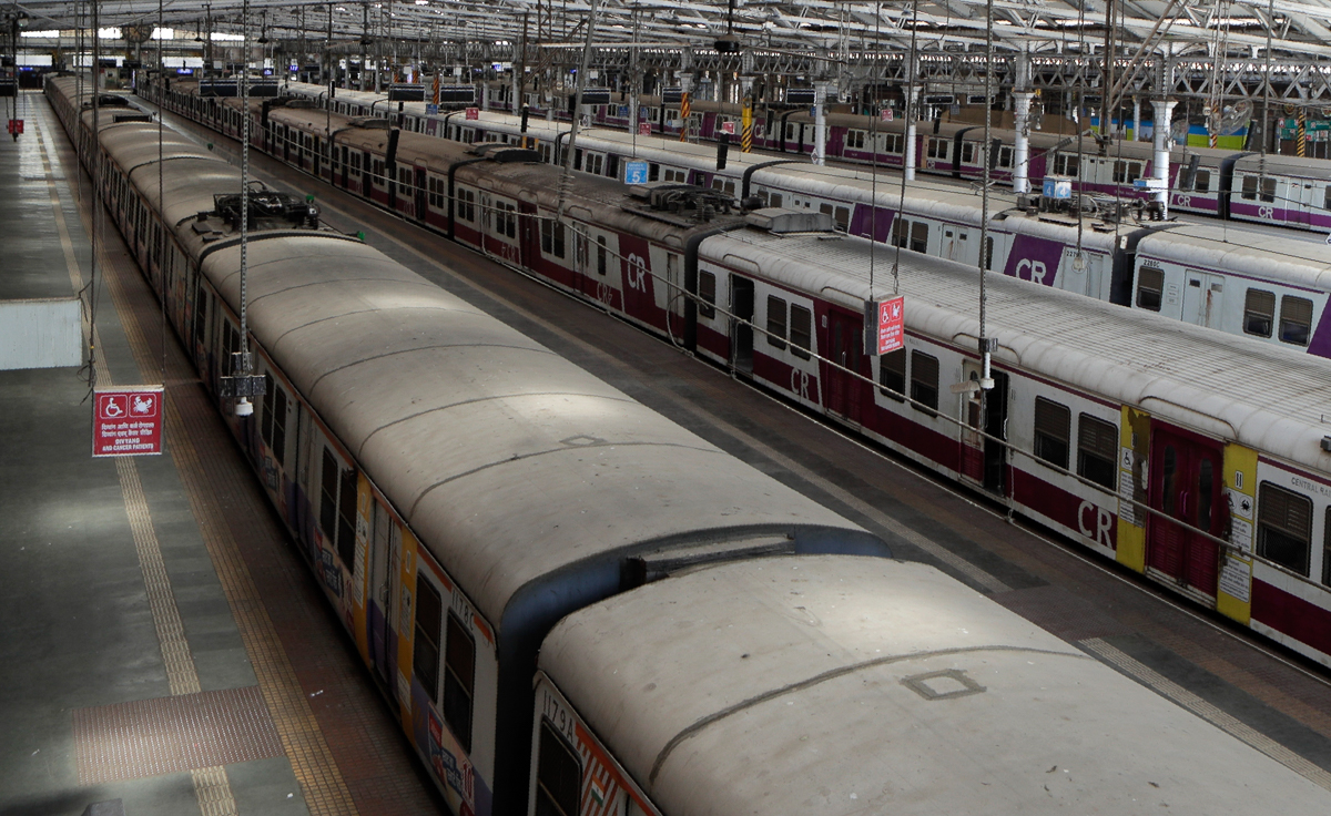 Trains stand parked at Chhatrapati Shivaji Maharaj Terminus after the country halted its railway network in Mumbai, India, Tuesday, March 24, 2020. India''s colossal passenger railway system has come t