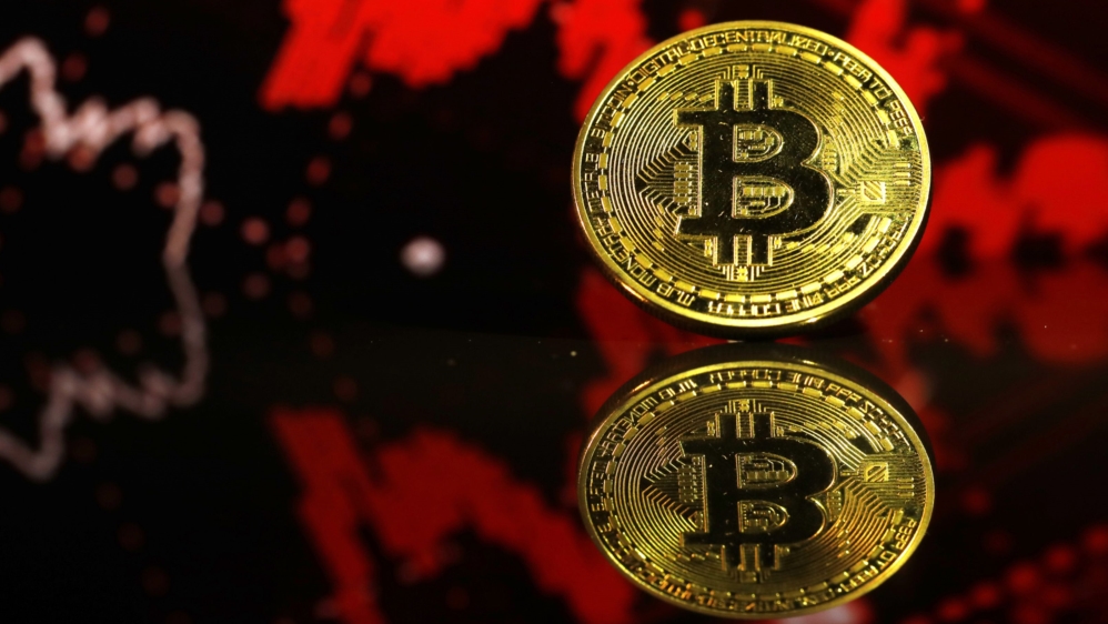 A coin representing Bitcoin cryptocurrency