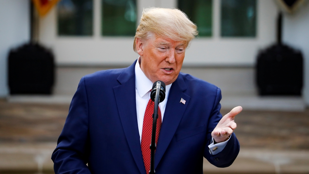 U.S. President Donald Trump speaks during a news conference in the Rose Garden of the White House