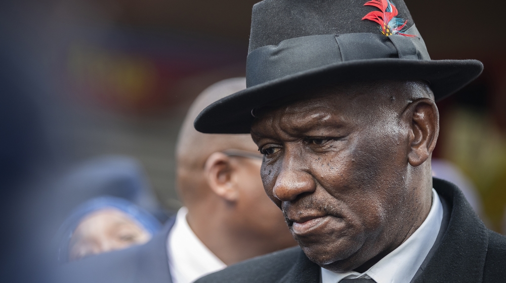 South African Minister of police General Bheki Cele listens to community members on the Cape Flats in Mitchells Plain, Cape Town, South Africa, 12 August 2019. According to South African Minister of p