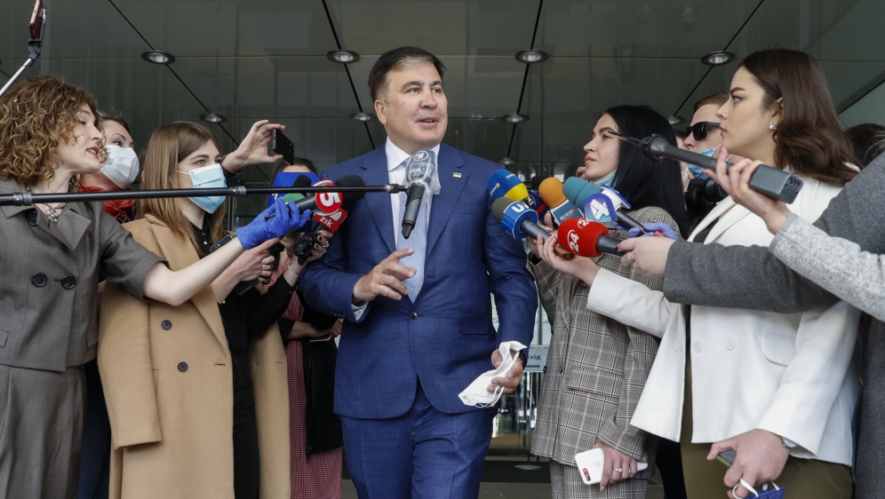 Georgian former President Saakashvili meets with journalists in Kiev