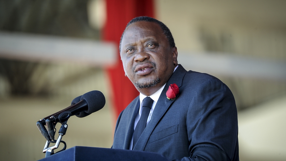 Kenya''s President Uhuru Kenyatta speaks during the state funeral of Kenya''s former president Daniel arap Moi, at Nyayo Stadium in the capital Nairobi, Kenya Tuesday, Feb. 11, 2020. Daniel arap Moi, a