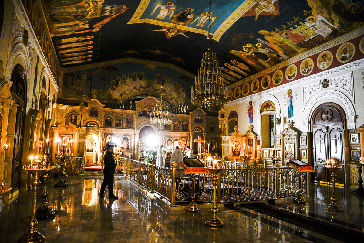 Azerbaijan''s Orthodox believers, observing the social distance, attend the service of the Orthodox Easter in an empty church due the special regime in Baku early morning on April 19, 2020, as the coun