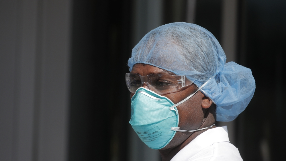 Nurses at Montefiore Medical Center Moses Division in Bronx hold protest demanding more PPE during outbreak of coronavirus disease (COVID-19) in New York