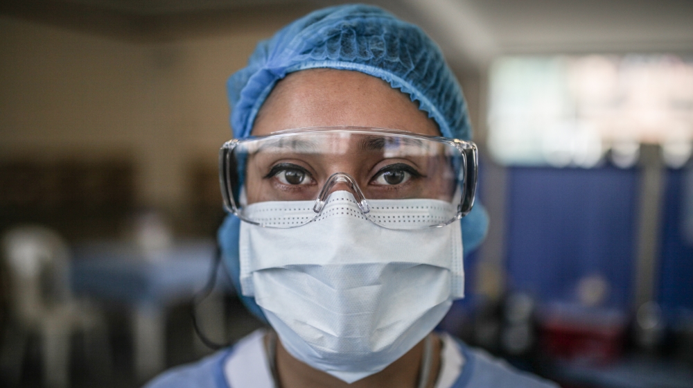A nurse wearing protective equipment in a temporary blood centers by the National Institute of Cancerology in Bogota, Colombia on April 03, 2020. The Colombian capital has 30 units of blood for every